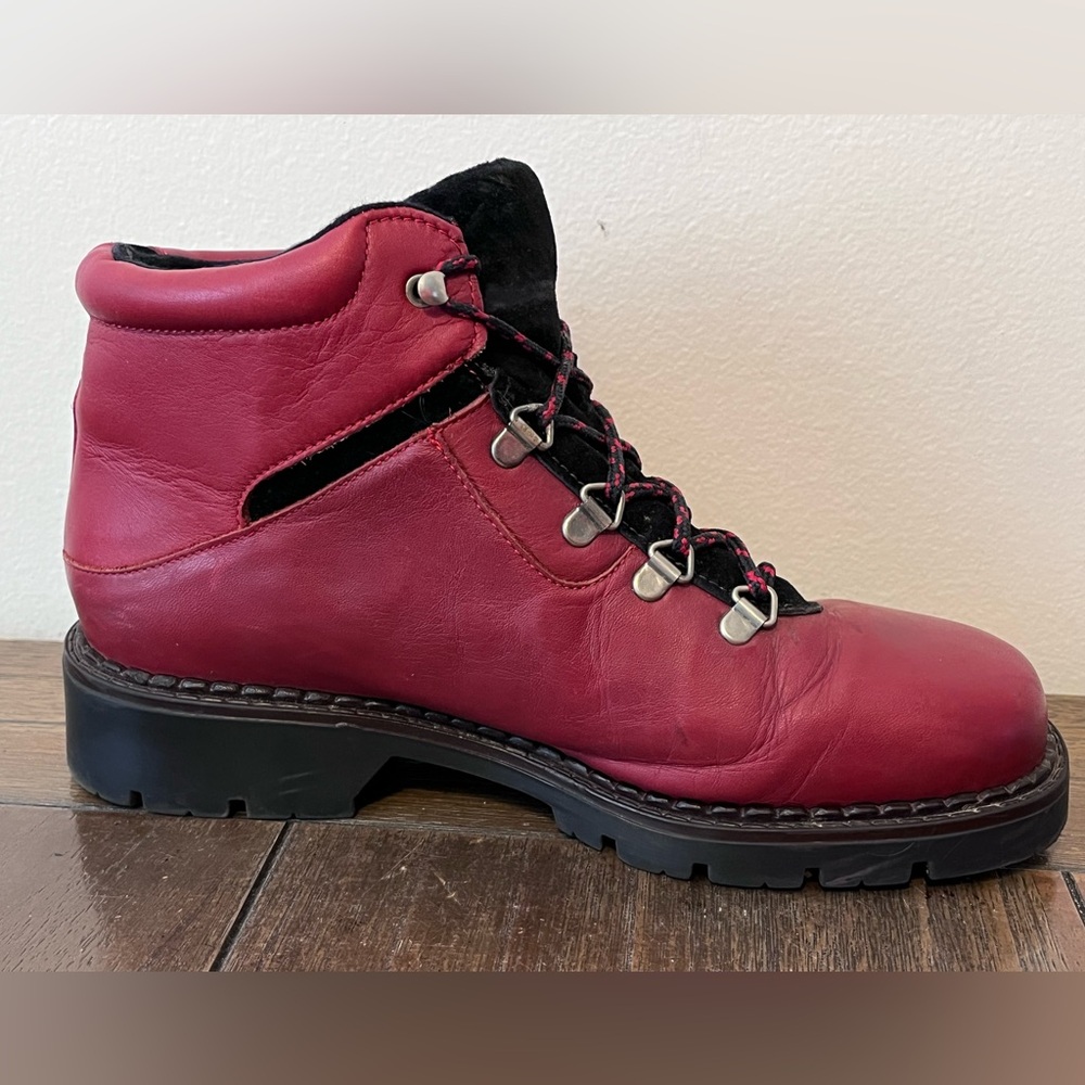 Vintage Sorel Harlow Red Leather Hiking Boots Womens size 8.5 - Picture 4 of 11